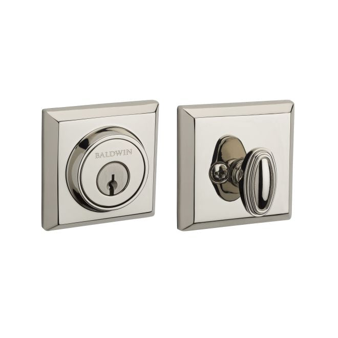 Baldwin Reserve SCTSD141 Single Cylinder Traditional Square Deadbolt with 6AL Latch and Dual Strike Bright Nickel Finish - Bright Nickel - NA