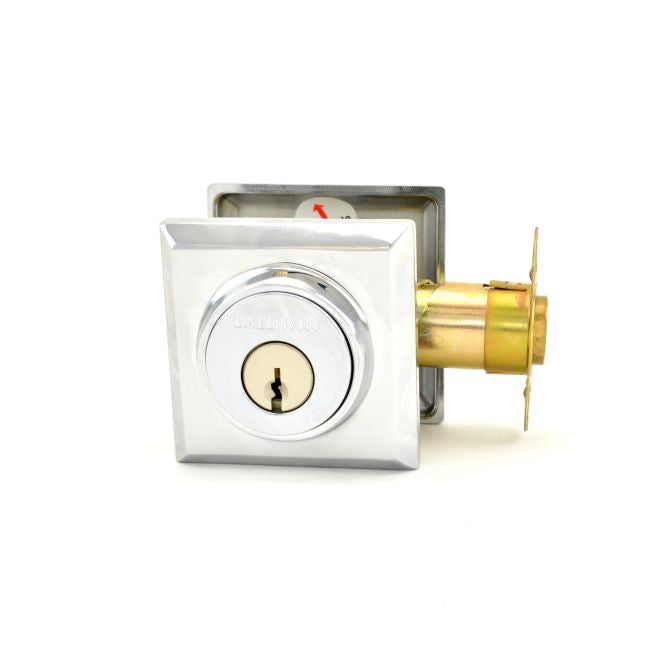 Baldwin Reserve SCTSD260 Single Cylinder Traditional Square Deadbolt with 6AL Latch and Dual Strike Bright Chrome Finish - Bright Chrome - NA