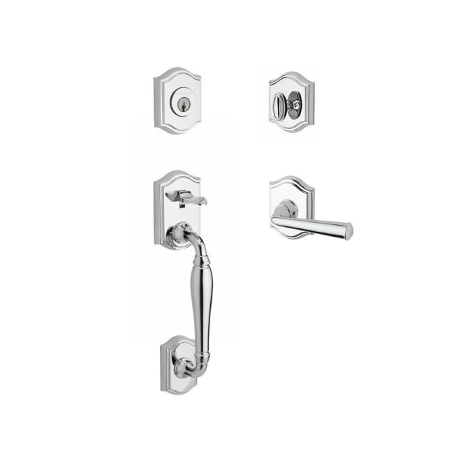 Baldwin Reserve SCWESXFEDLTAR260 Single Cylinder Westcliff Handleset Left Hand Federal Lever and Traditional Arch Rose with 6AL Latch and Dual Strike Bright Chrome Finish - Left Hand - NA