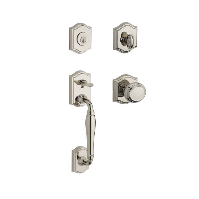 Baldwin Reserve SCWESXTRATAR141 Single Cylinder Westcliff Handleset Traditional Knob and Traditional Arch Rose with 6AL Latch and Dual Strike Bright Nickel Finish - NA - NA