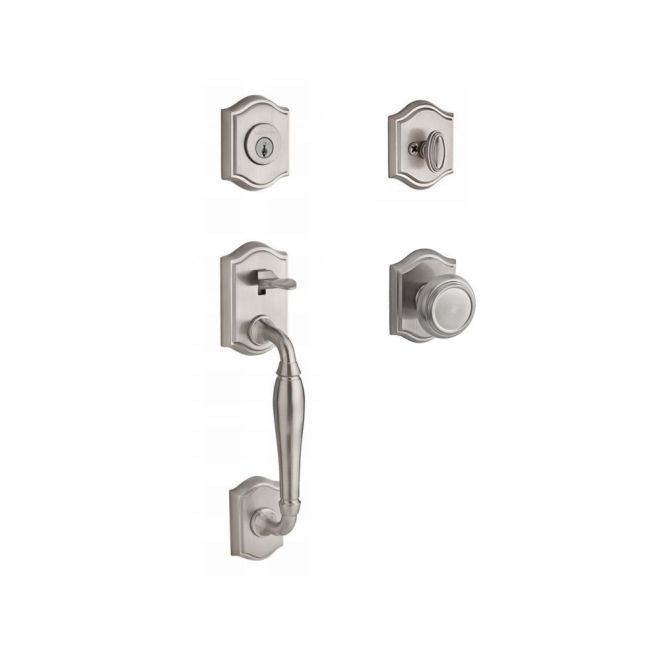 Baldwin Reserve SCWESXTRATAR150 Single Cylinder Westcliff Handleset Traditional Knob and Traditional Arch Rose with 6AL Latch and Dual Strike Satin Nickel Finish - NA - NA