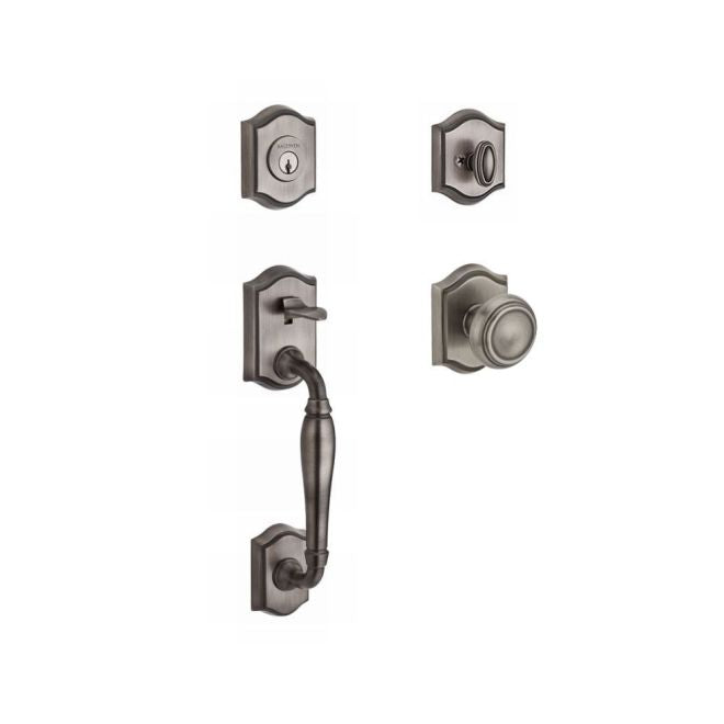 Baldwin Reserve SCWESXTRATAR152 Single Cylinder Westcliff Handleset Traditional Knob and Traditional Arch Rose with 6AL Latch and Dual Strike Matte Antique Nickel Finish - NA - NA